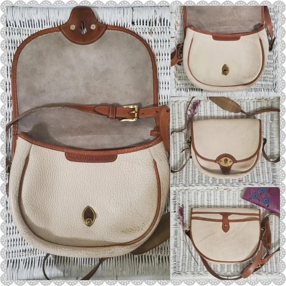 Dooney & Bourke | Vintage Cream Tan Leather Distressed Organizer Crossbody Bag - Picture 4 of 8